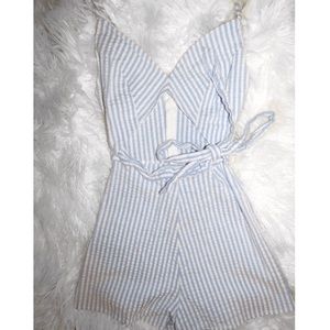 Blue and white striped romper